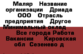 Маляр › Название организации ­ Дриада, ООО › Отрасль предприятия ­ Другое › Минимальный оклад ­ 18 000 - Все города Работа » Вакансии   . Кировская обл.,Сезенево д.